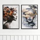 Ver imagem 1 de Kit 2 Quadros Rosto de Mulher com Flores 33x24cm - com Vidro:moldura Preta