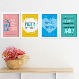 Quadros Decorativos Frases Família Moldura Branca Kit 4un - 2