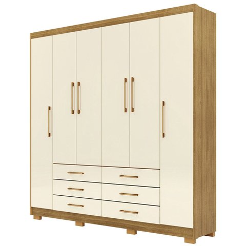 Guarda Roupa Casal 223cm 6 Portas Rick Nature/champanhe V02 - Mpozenato