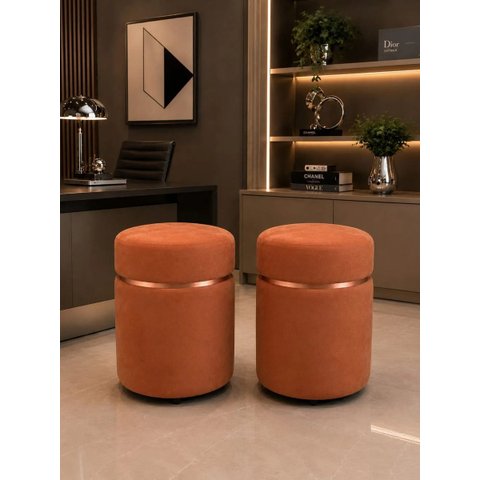 Kit de Puff Superior Rose Gold, Cor Terracota Veludo - Let Móveis