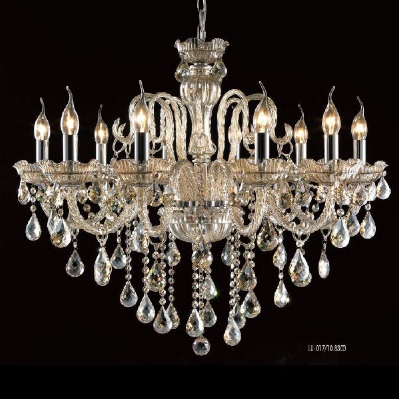 Lustre Candelabro com Cristal 10 Braços Conhaque Ø83cm +Luz - 1