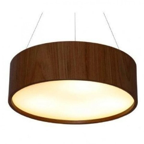 Lustre Pendente Redondo Cilíndrico 40cm X 16cm Em Madeira