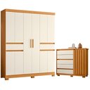 Ver imagem 1 de Guarda Roupa Casal Olimpia 10 Portas e Cômoda Sapateira Duetto Cinamomo Off White - Móveis