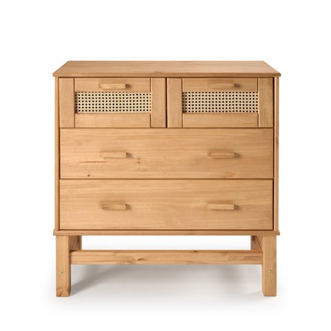 Cômoda em Madeira e Rattan 04 Gavetas