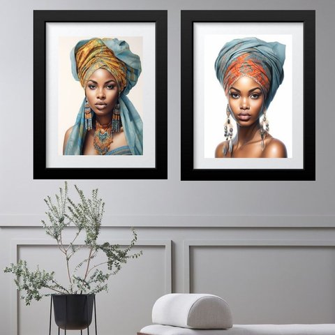 Kit 2 Quadros Grandes Mulher Raça Negra - 60x48cm:madeira Preta