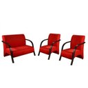 Ver imagem 1 de Kit 3 Peças Poltrona Braço Madeira Suede Tecido Vermelho