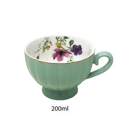 Jogo 6 Xícaras de Chá 200ml C/ Pires Amarelo Floral Cerâmica Premium Cozinha Louças Café 12pçs - 9