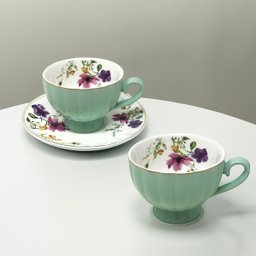 Jogo 6 Xícaras de Chá 200ml C/ Pires Amarelo Floral Cerâmica Premium Cozinha Louças Café 12pçs - 7