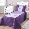 Cobre Leito Solteiro Bailarina Bordado Tecido Micro Fibra Matelado 3 Peças - Roxo e Lilás - 1