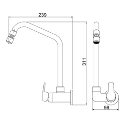 Torneira Cozinha Parede Bica Móvel LorenMove 1168 C57 - 2