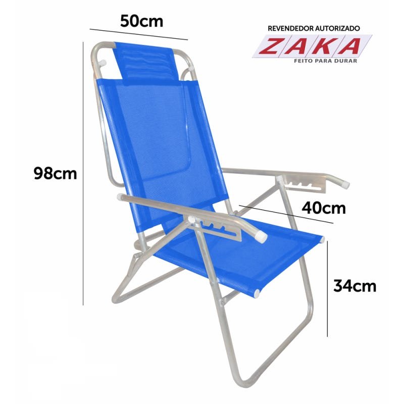 Cadeira Praia Reclinável Alumínio 5 Pos Infinita Up Azul - Zaka - 2