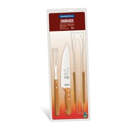 Jogo para Churrasco Tramontina com Lâminas em Aço Inox e Cabos de Madeira Natural 3 Peças - 22399075 - 2