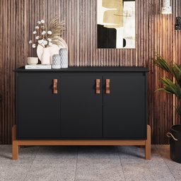 Buffet Aparador Balcão 3 Portas Sonetto Puxador em Couro para Sala Jantar - 3