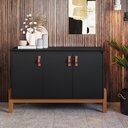 Ver imagem 3 de Buffet Aparador Balcão 3 Portas Sonetto Puxador em Couro para Sala Jantar