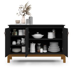 Buffet Aparador Balcão 3 Portas Sonetto Puxador em Couro para Sala Jantar - 8