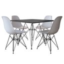 Ver imagem 1 de Conjunto Jantar Eames De Ferro Preto E Tampo Quadrado Preto 90cm 4 Cadeiras Branca