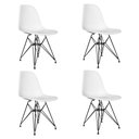 Ver imagem 3 de Conjunto Jantar Eames De Ferro Preto E Tampo Quadrado Preto 90cm 4 Cadeiras Branca