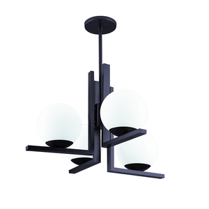 Lustre Pendente Industrial Com Vidro Leitoso Havana 04 Lâmpadas E27: Preto