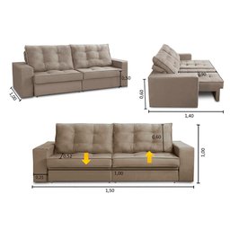 Sofá Retrátil e Reclinável 2 Lugares 1,50m com Molas Giovana Suede Capuccino Madelina Decor - 3