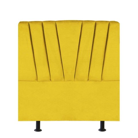 Cabeceira Estofada 100Cm Solteiro Cama Box Corino Amarelo