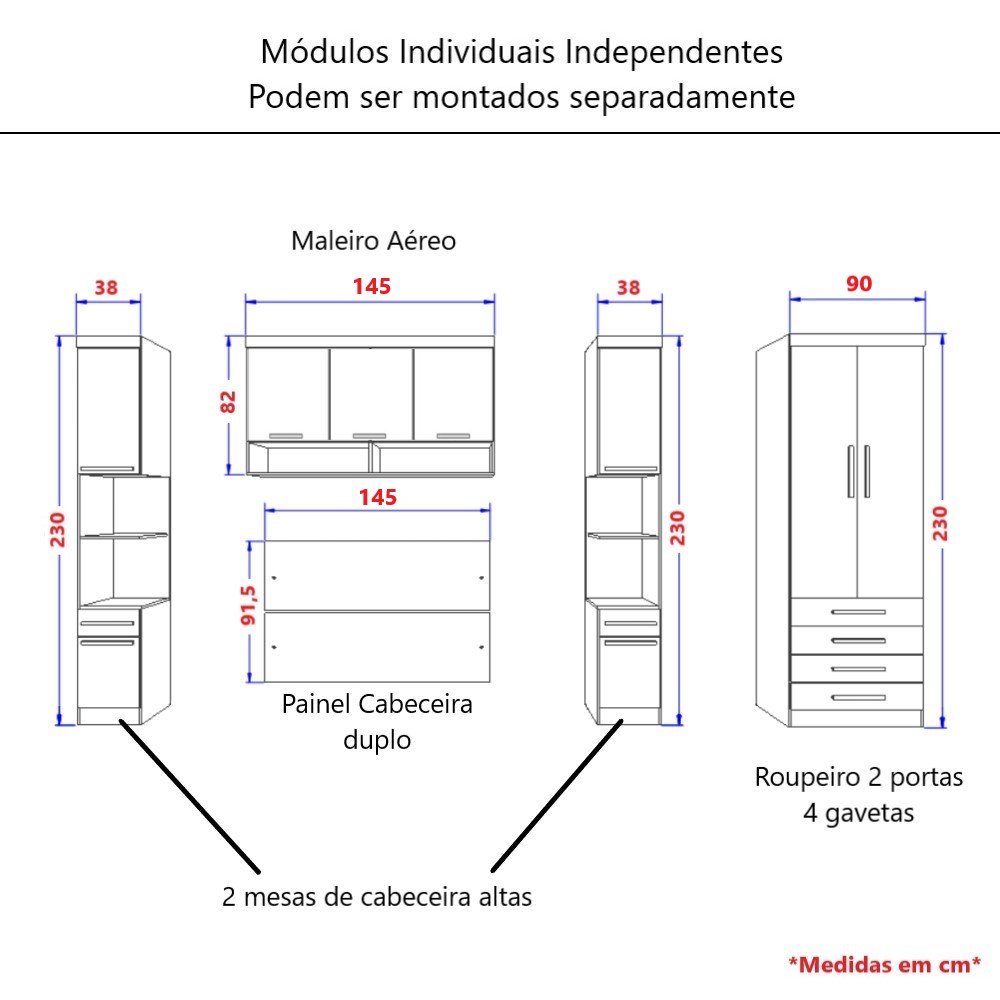 Guarda Roupa Dormitório Modulado Alpes Casal 1,38 m - Roupeiro Luciane M02:Branco - 5