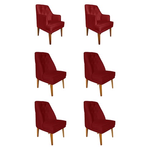 Kit 4 Cadeiras Paris + 2 Paris Retro Suede Vinho Dominic Decor