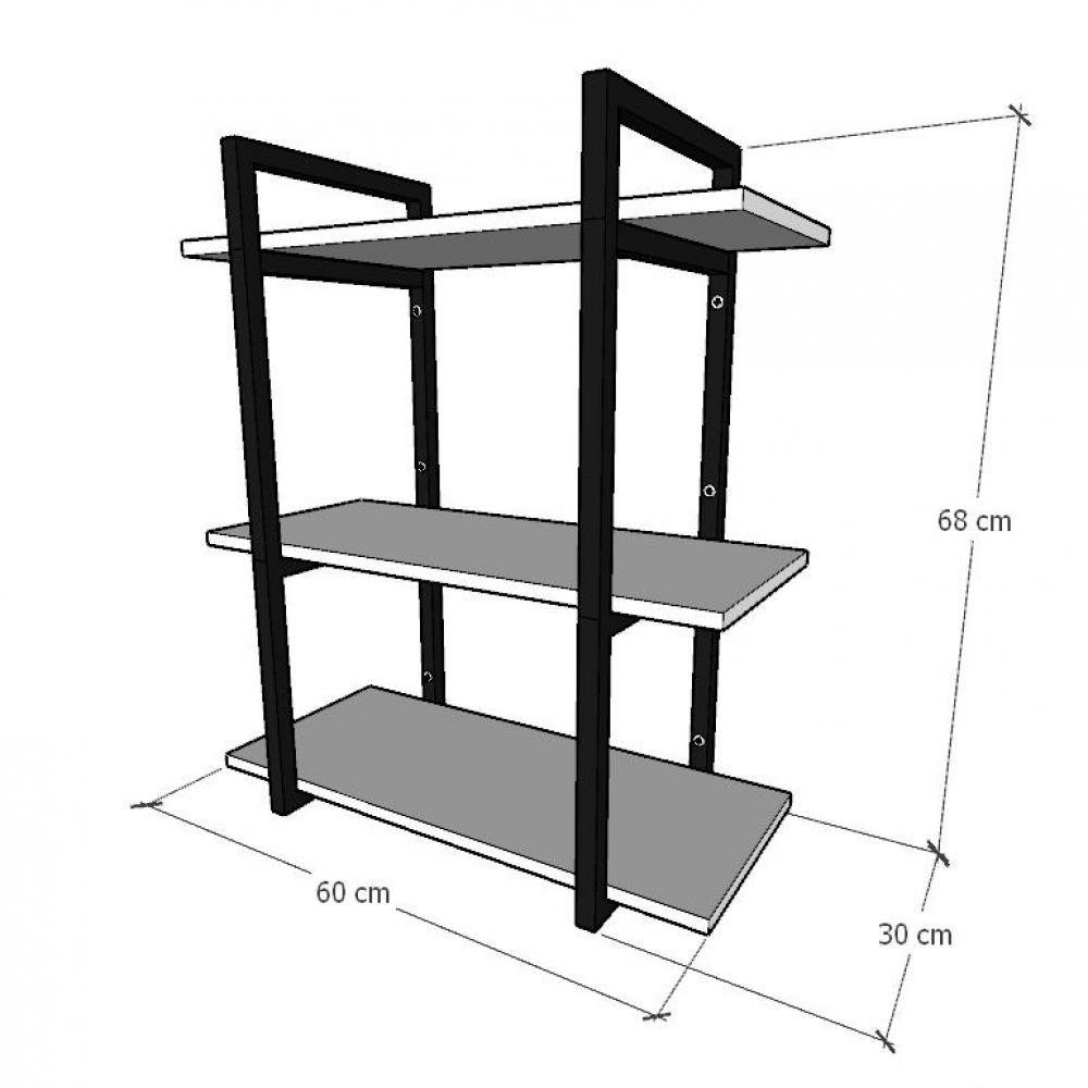 Prateleira Industrial com Três Níveis - Aço Preto - 68x30x60cm - 2