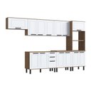 Ver imagem 2 de Cozinha Modulada Provençal 7 Peças 2 Balcões 1 Tampo 3 Armários e Torre Quente Marrom/Jequitibá/Branco Fosco