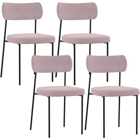Kit 04 Cadeiras Estofadas para Sala de Jantar Melina L02 Suede Rosê - Lyam Decor