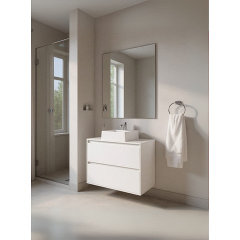 Gabinete para Banheiro com Cuba e Espelheira 80cm Mdf Branco Dubai - On Móveis