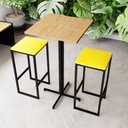 Ver imagem 3 de Conjunto Mesa Alta Bar Bistrô Quadrada Pinus 2 Bancos Estofado Industrial Black Don Castro Decor Ind