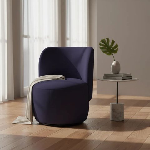 Poltrona Orgânica Bia Decorativa Redondo Minimalista Contemporâneo Bouclé Azul Marinho
