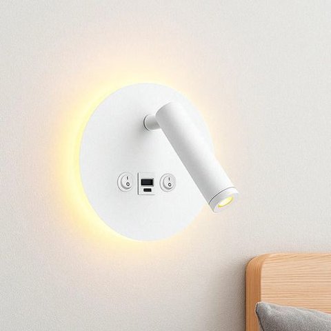 Arandela Cabeceira Led Luminária Leitura Articulada Usb C 8w - Branco - 110v 220v (bivolt)