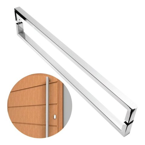 Puxador de Porta U Luxo 1 Metro Madeira Vidro Aço Inox 304 Prata Escovado Pivotante - Brinovar