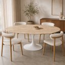 Ver imagem 4 de Mesa de Jantar Saarinen Oval 160x90 cm Tampo Mármore Travertino Base Laca Branca