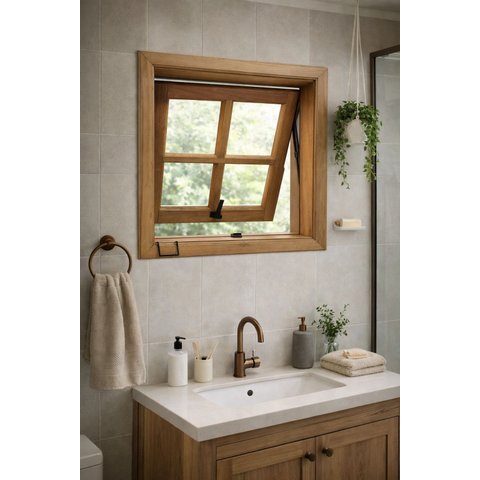 Janela Vitro de Madeira Maxim-ar 0,60 (a) X 0,60 (l)quadriculado Itauba Madeira Maciça Cx 14cm