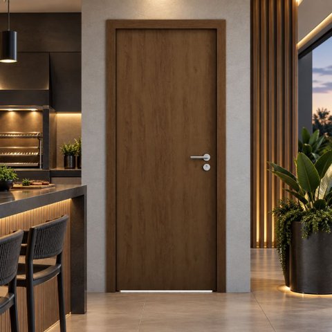 Porta de Madeira Lisa Clean 210x80 MDF Pronta para Instalar:Imbuia