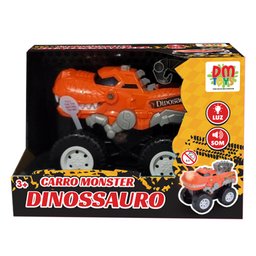 Brinquedo Infantil Carrinho Monster Dinossauro Com Luz E Som:Vermelho - 4