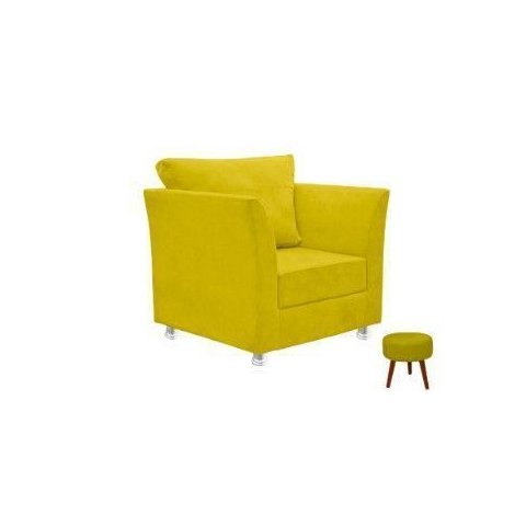 01 Poltrona Lisboa Decorativa + 01 Puff Redondo Decorativo Suede Escolha Sua Cor
