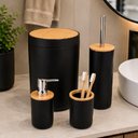 Ver imagem 1 de Kit Banheiro 4 Peças com Lixeira 6L Tampa Bambu Preto