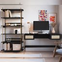 Ver imagem 2 de Estante Livreiro Home Office e Mesa Escrivaninha Industrial Indy A03 Nero Dourado - Lyam Decor