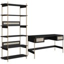 Ver imagem 1 de Estante Livreiro Home Office e Mesa Escrivaninha Industrial Indy A03 Nero Dourado - Lyam Decor