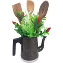 Ver imagem 1 de Mini Vaso Alumínio Regador com Arranja Artificial Preto 32cm