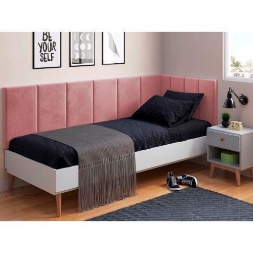 Cabeceira em L para Cama Box Solteiro Proteção Lateral Estofada - Rose Suede