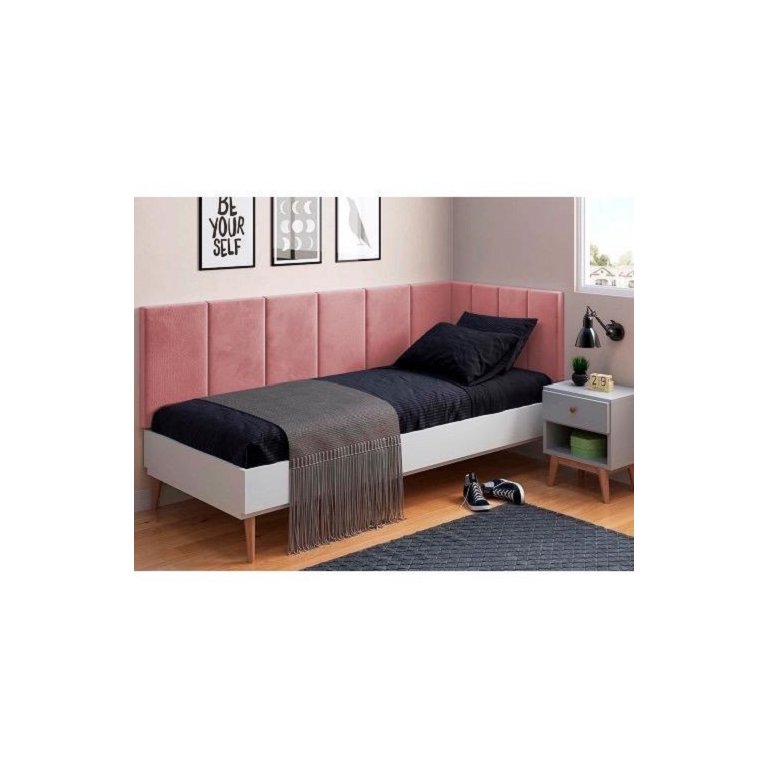 Cabeceira em L para Cama Box Solteiro Proteção Lateral Estofada - Rose Suede