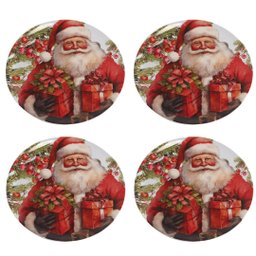 Jogo 4 Pratos Sobremesa Melamina Prime Estampa Natalina - Magizi - 1