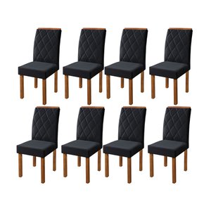 Kit 8 Cadeiras de Jantar Estofada Iza Base Madeira Maciça Tecido Veludo Preto