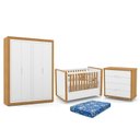 Ver imagem 1 de Dormitório Tutto New 4 Portas, Cômoda 4 Gavetas e Berço Branco Soft/Freijó com Colchão - Matic Móvei