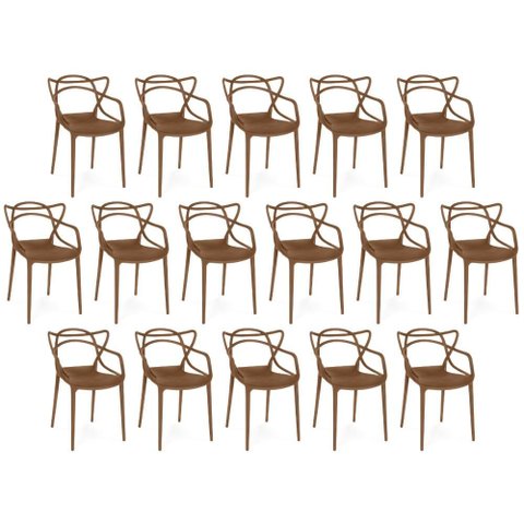 Kit 16 Cadeiras de Jantar Allegra Prática Empilhável - Marrom