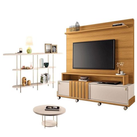 Estante Home Theater Bold Off White Cinamomo e Aparador Infinity e Mesa de Centro Sky Off White - Hb